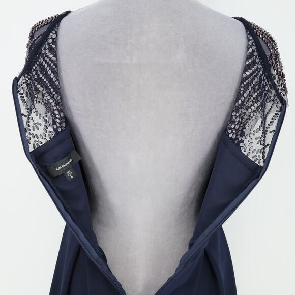 R&M Richards Dress Womens 6 Navy Blue Beaded Mesh Shoulders Bra Cups Zip Party - Picture 12 of 16